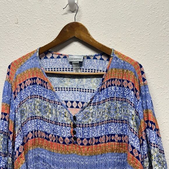 Catherines Multicolor 3/4 Sleeve Rayon Lace Trim Gauze Blouse Women’s 3X - Picture 2 of 13